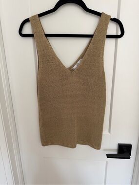 Mango Knit V-Neck Tank Top in Beige